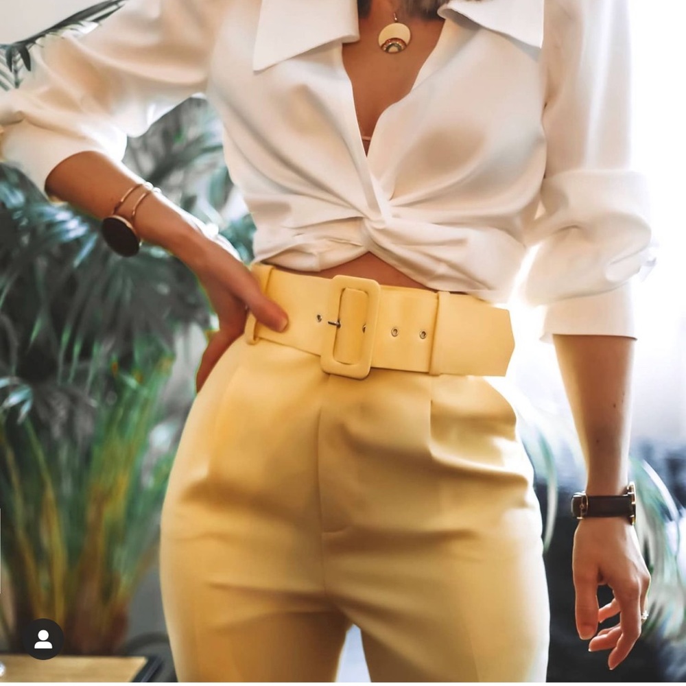 ZARA High Waisted Belted Pants Yellow